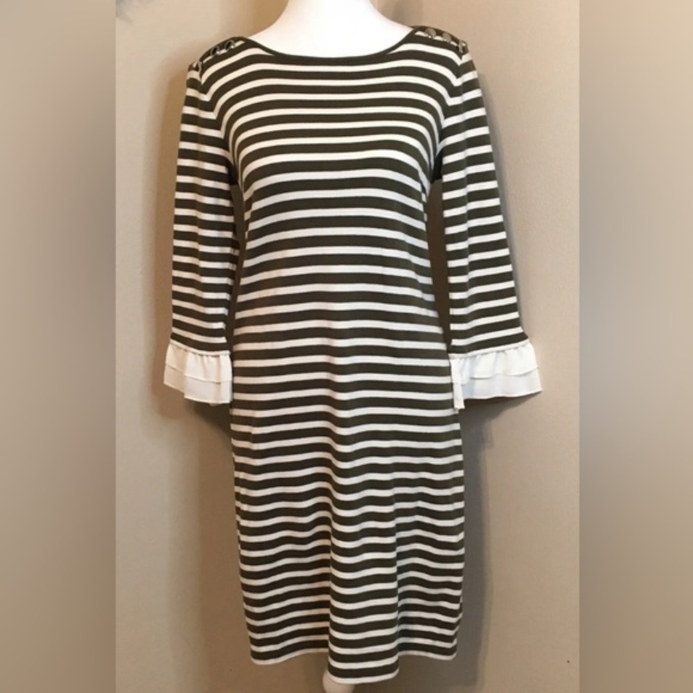 Talbots Striped Olive and White Dress MP